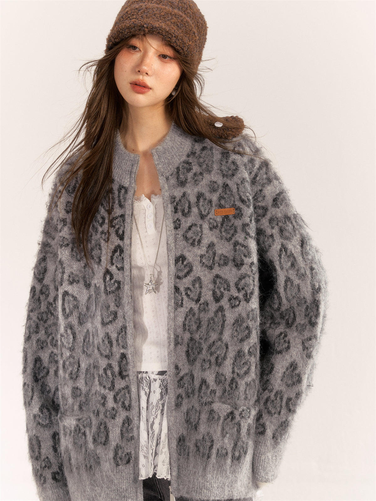 AsGony ASG24550 wool blended loose knitted jacket