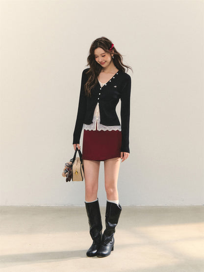 AsGony ASG25320 Embroidered pocket skirt
