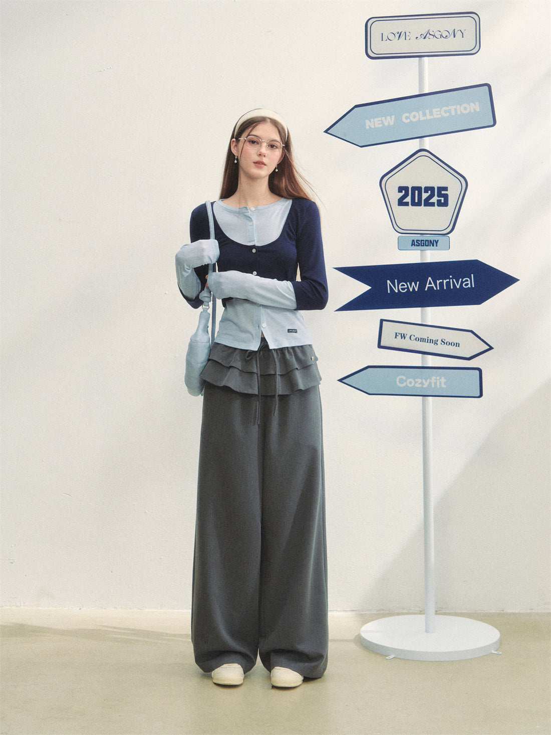 AsGony ASG25289 Fake two piece contrasting long sleeved tops