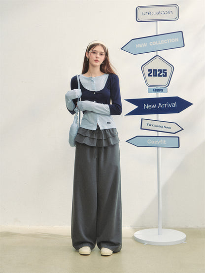 AsGony ASG25289 Fake two piece contrasting long sleeved tops