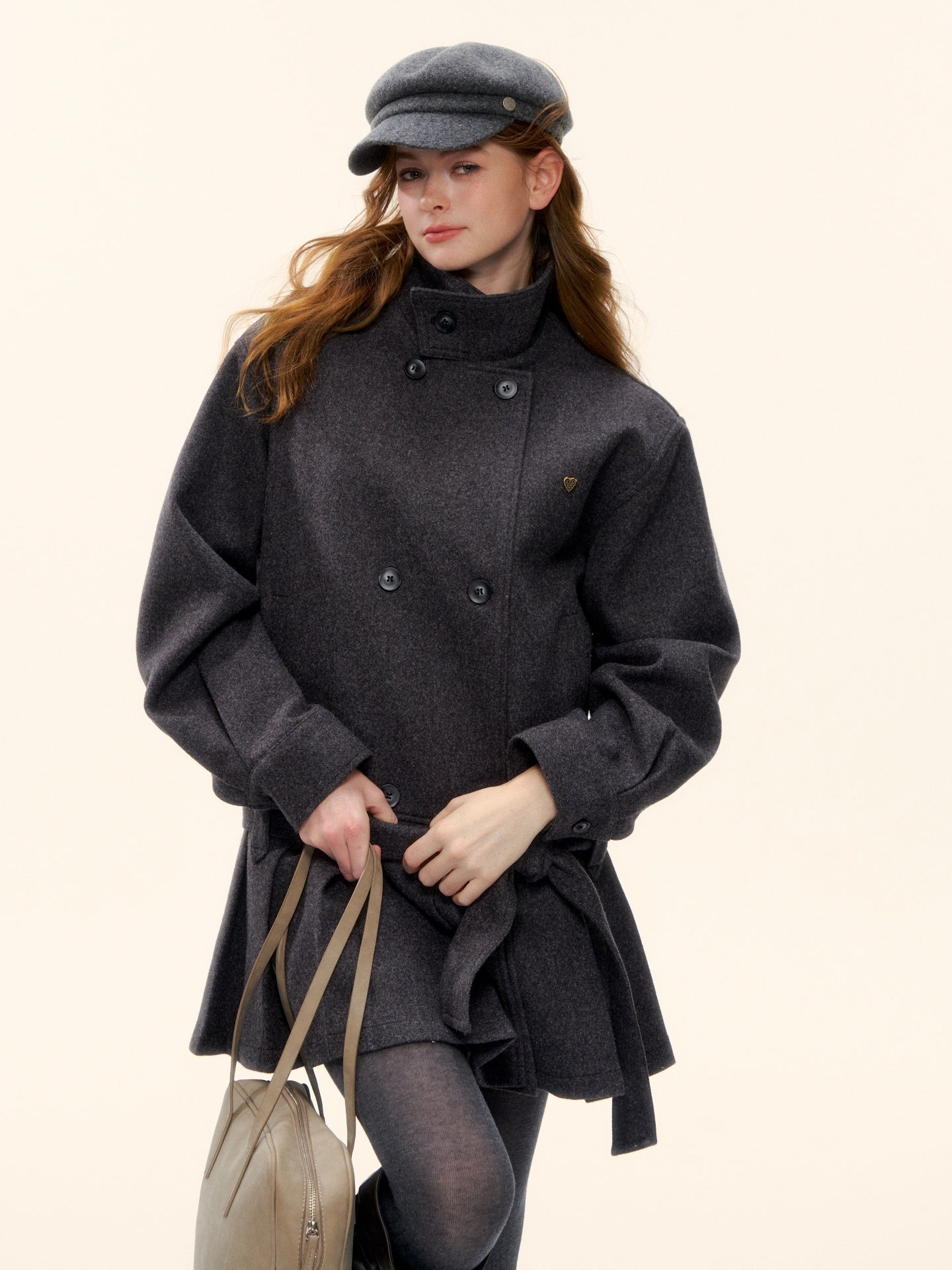 AsGony ASG25611 90 white duck down pleated edge woolen jacket