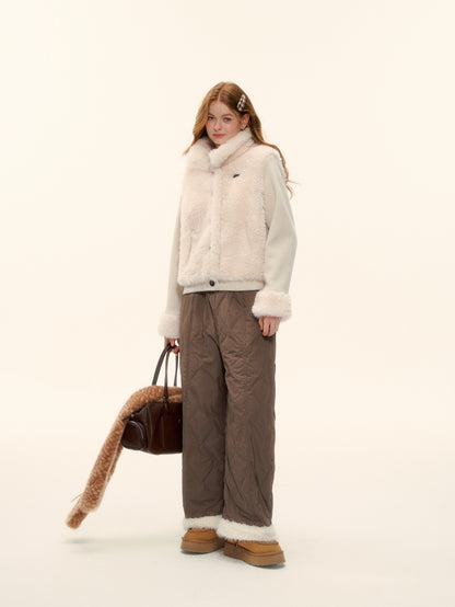 AsGony ASG25587 Environmentally friendly fur knitted stand up collar spliced jacket