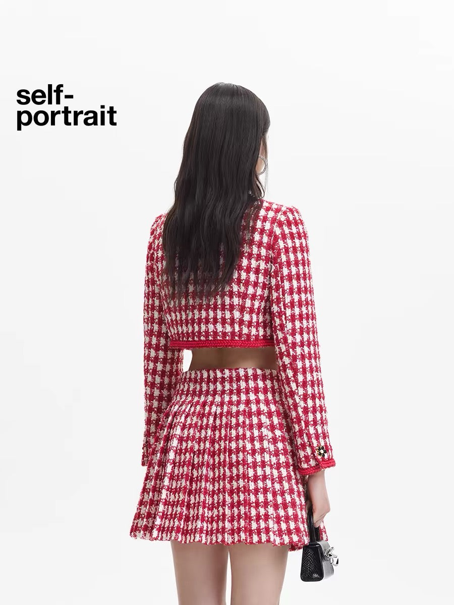 Self-Portrait RED HERRINGBONE EMBELLISHED JACKET