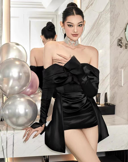 Mael Femme Sale Off-Shoulder satin mini dress