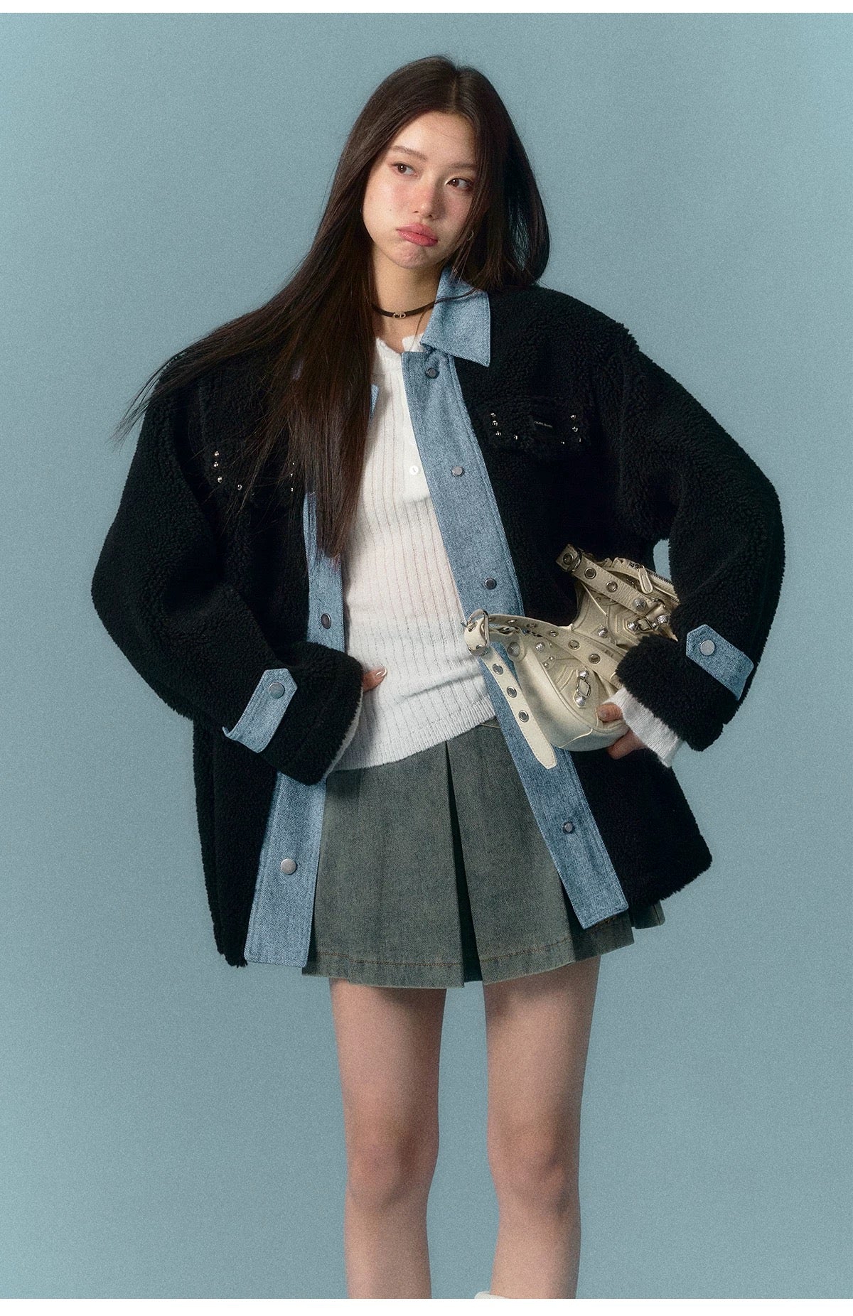 ASGONY [Best Seller] Denim and Fleece Coat(2length)31026 31123