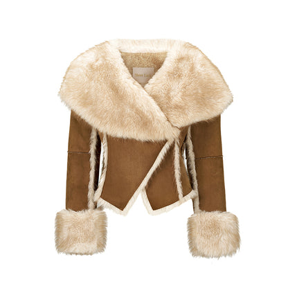 SHEERLUCK SLPC25502 Fur and fur one-piece short lapel jacket