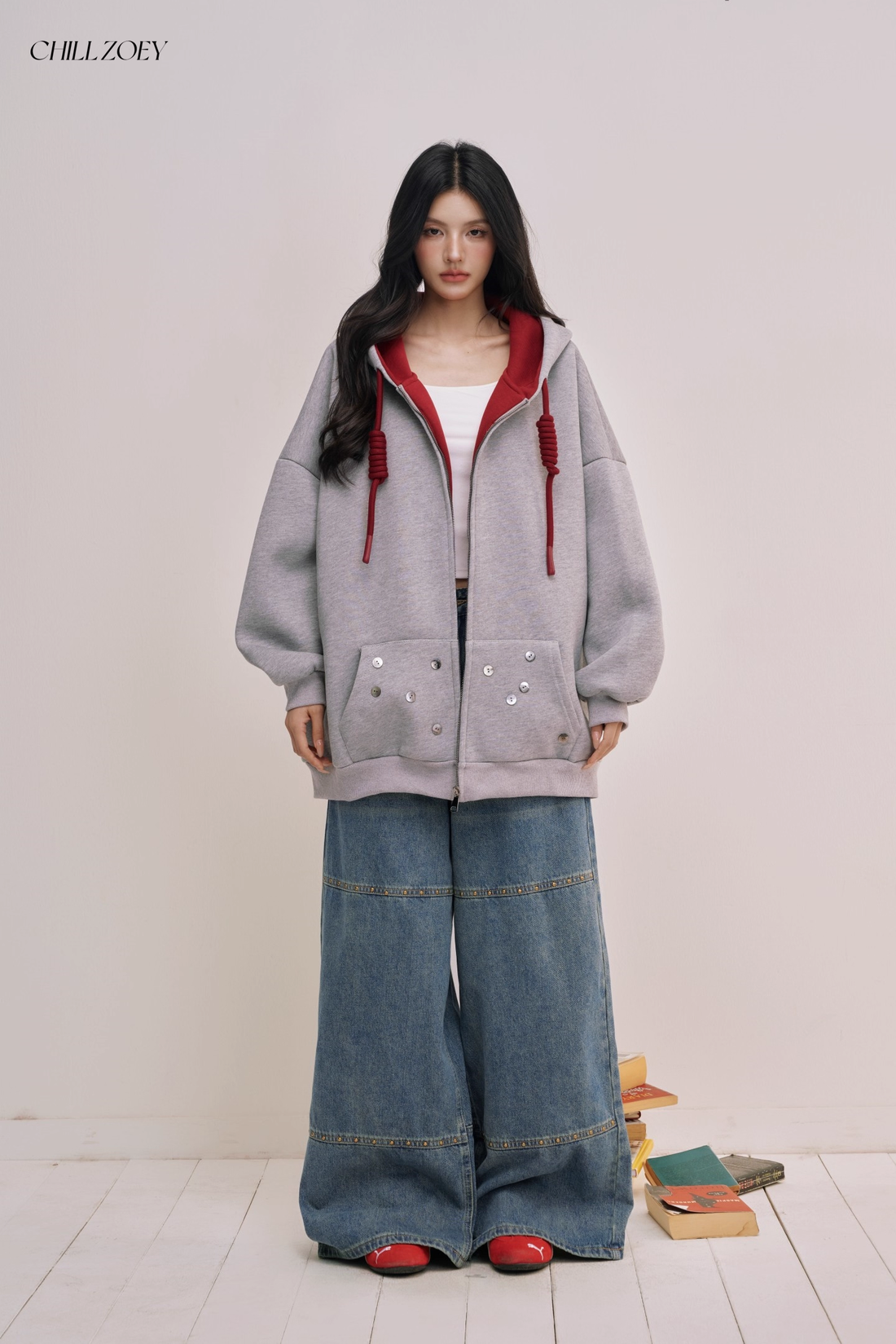 Chill Zoey M690293 Studded Oversized Wide-Leg Jeans