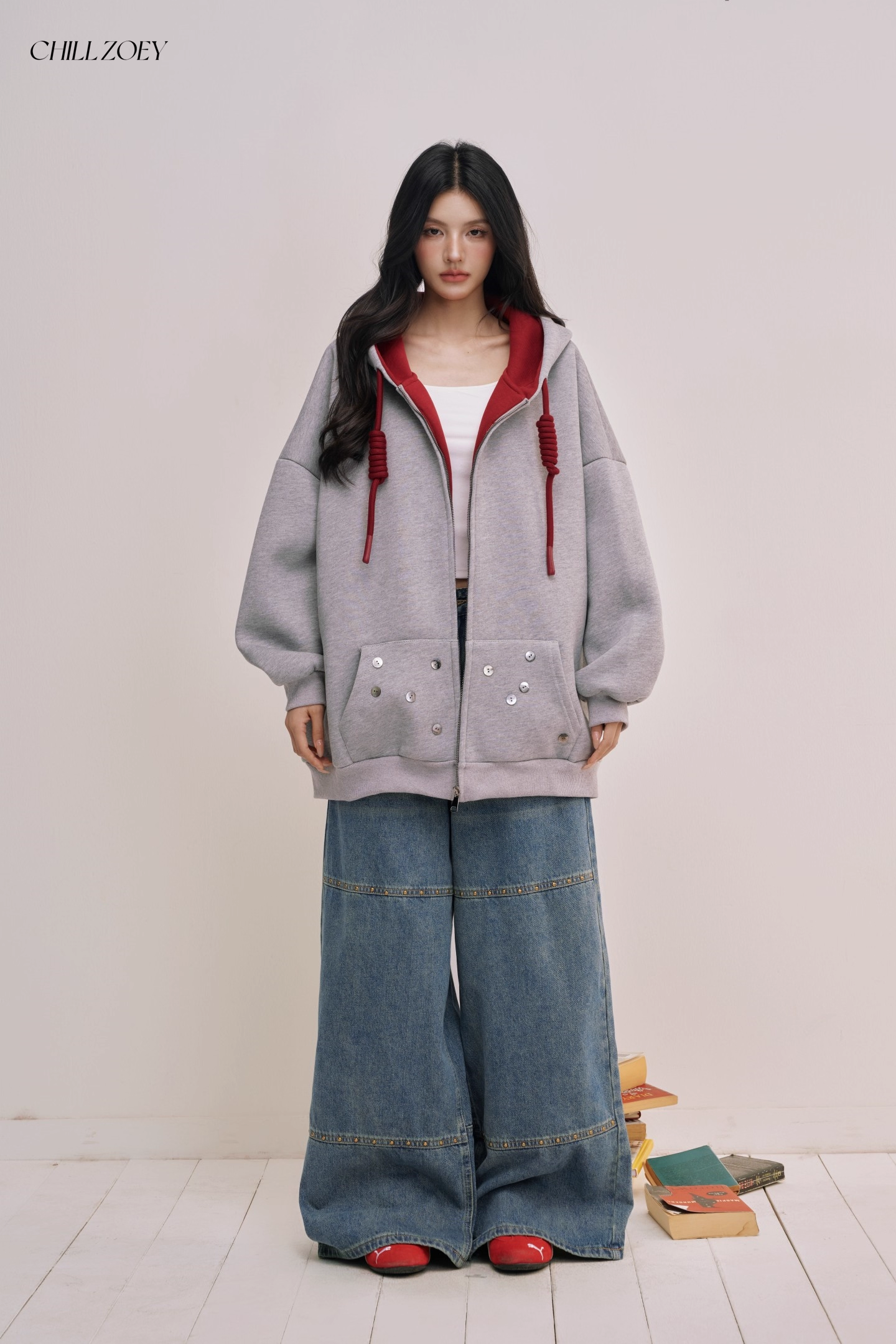 Chill Zoey M690293 Studded Oversized Wide-Leg Jeans