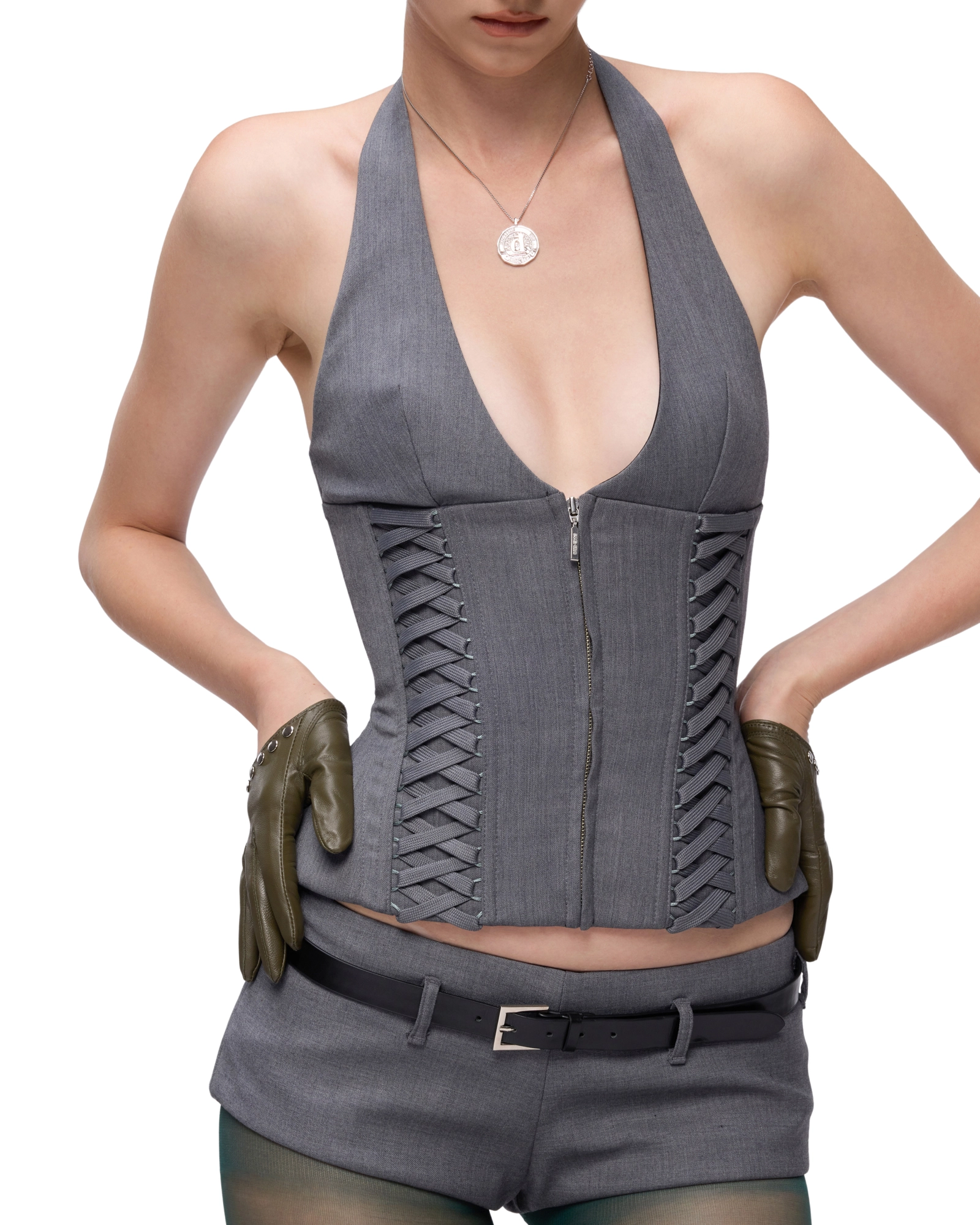 FANCì CLUB [Best Seller] Julia Halterneck Corset Top(3color)