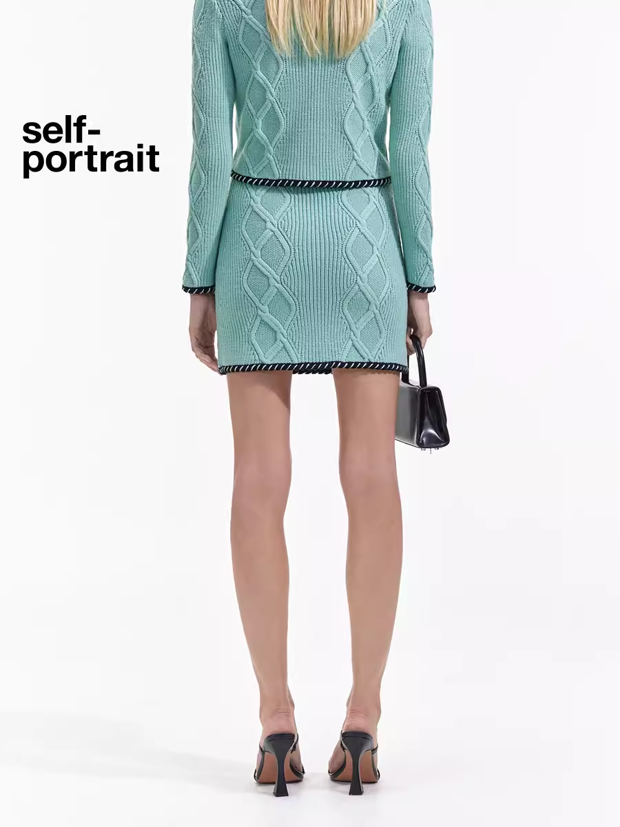 Self-Portrait MINT GREEN KNIT MINI SKIRT