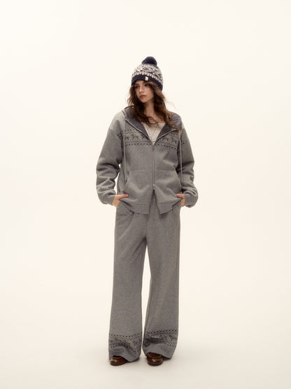 AsGony ASG25498&amp;ASG25499 Fel Island printed hooded jacket + pants set