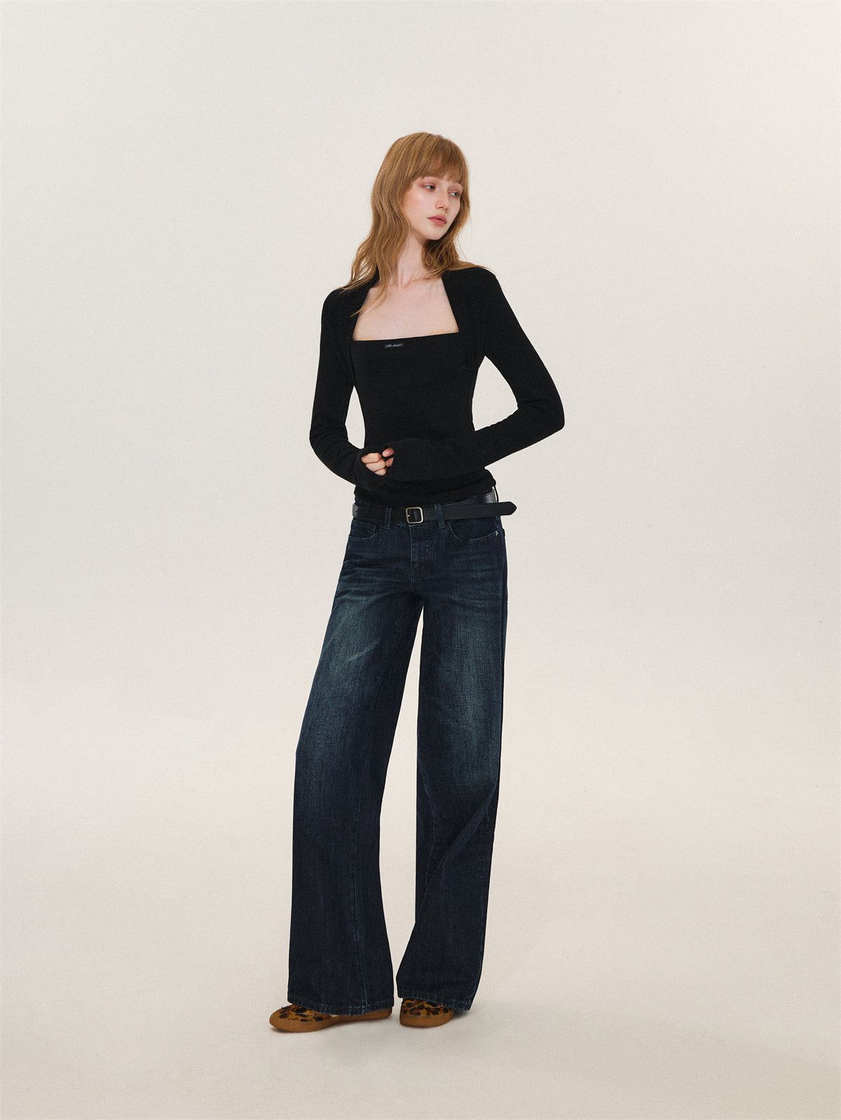 Asgony ASG26612 Faux-Layered Long-Sleeve Top