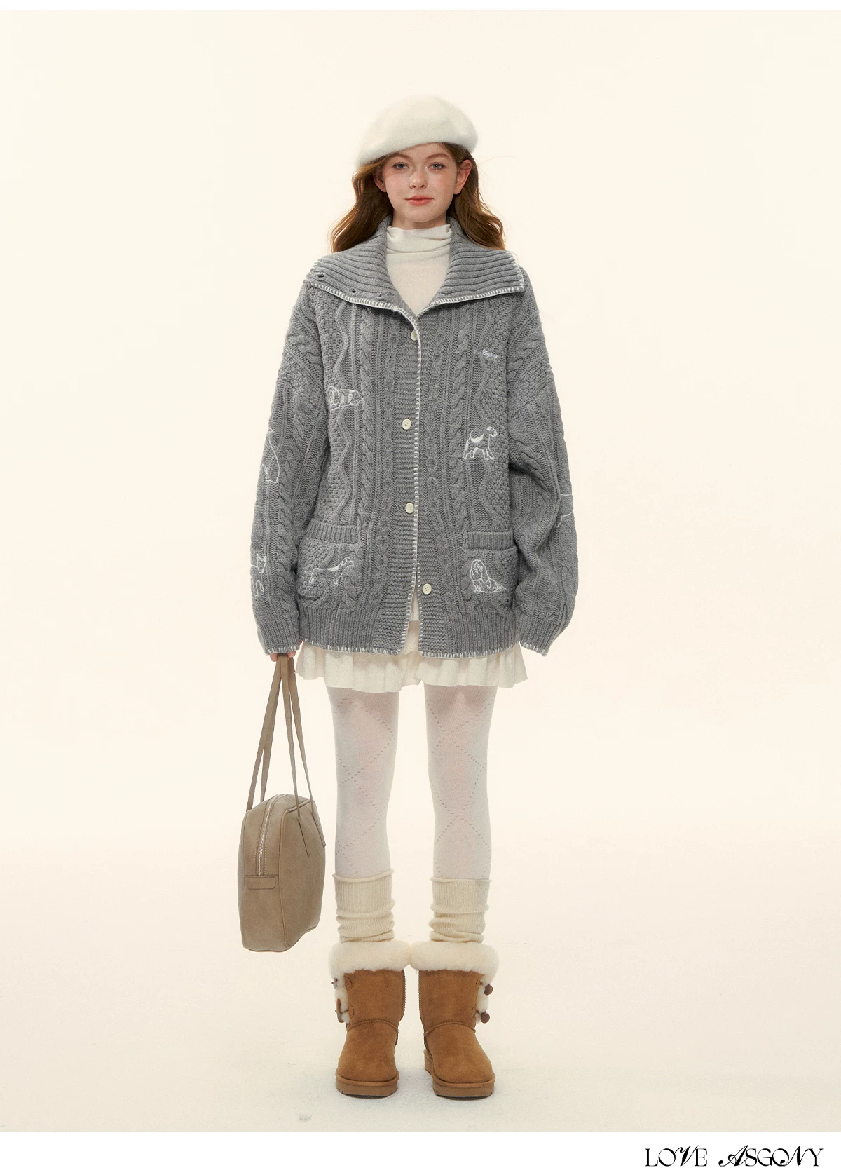 AsGony ASG25557 Collar Twisted Knitted Coat(2color)