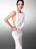 Glam Doll Long one-shoulder rhinestone dress（2 colors）