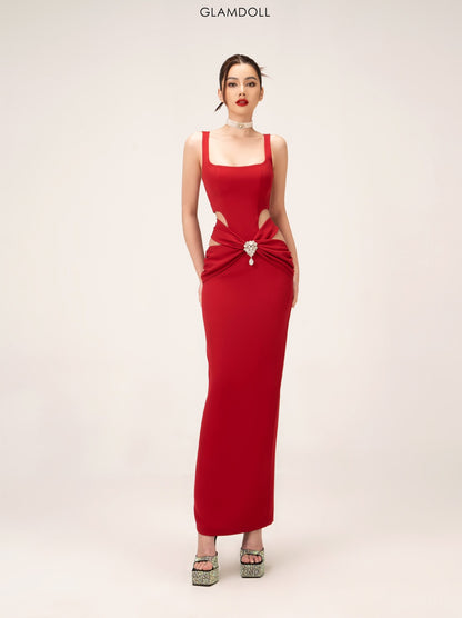 Glam Doll Red hollow Midi Dress