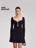 Self-Portrait BLACK KNIT DIAMANTE MINI DRESS