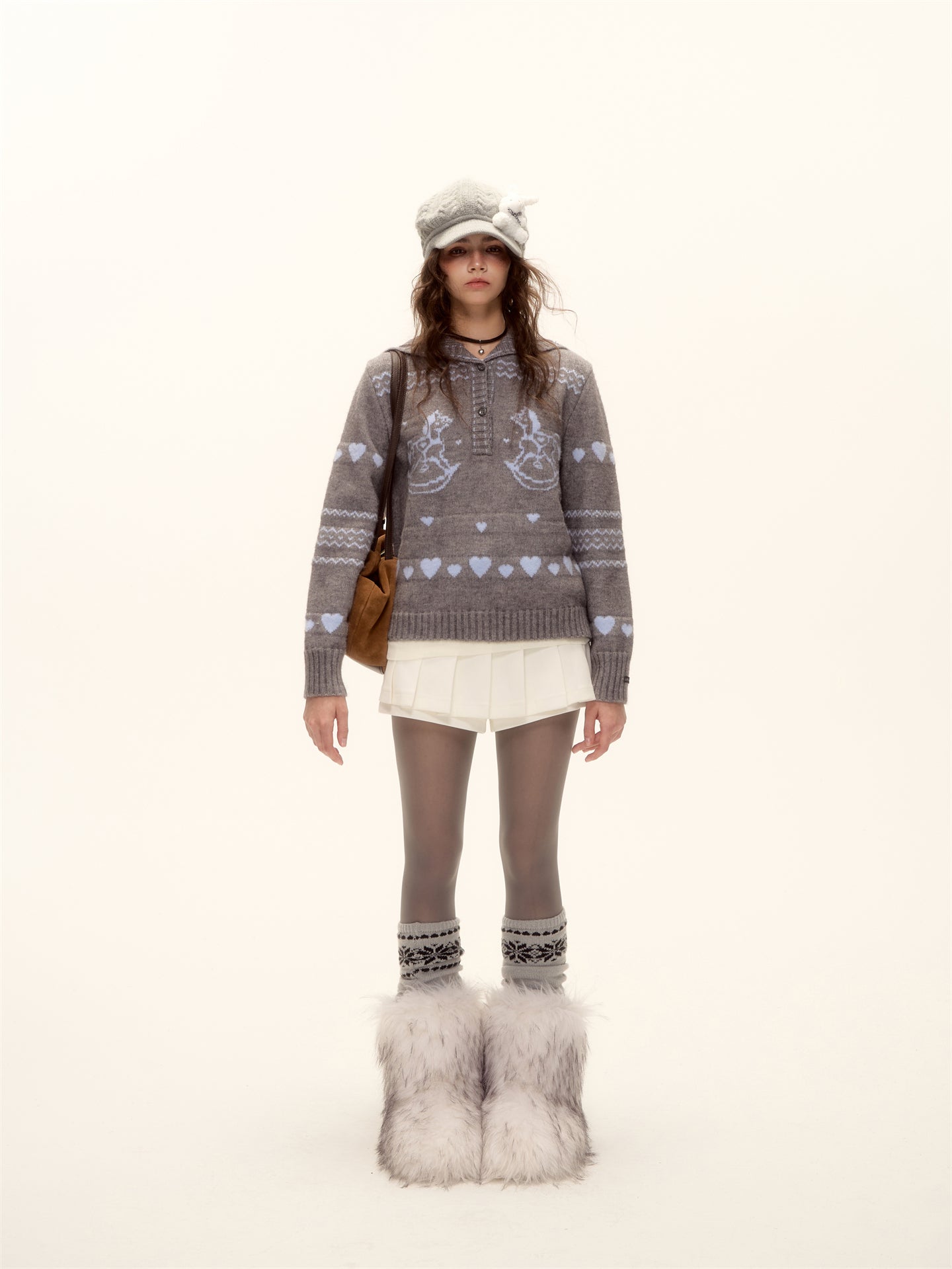 AsGony ASG25511 Jacquard collar pullover knitted sweater