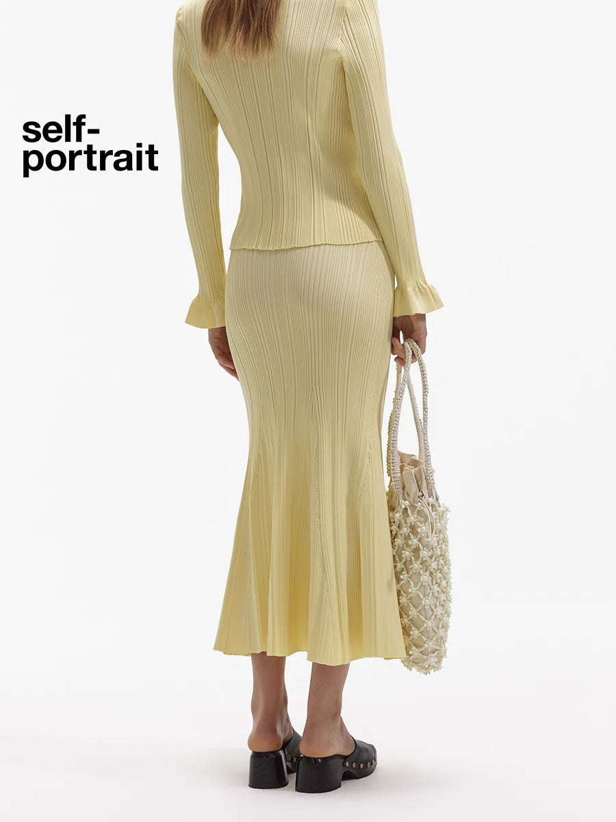 Self-Portrait YELLOW RIBBED VISCOSE KNIT DRESS