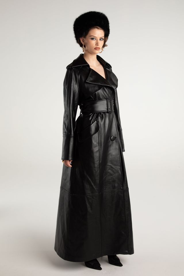 NJ Cara Leather Trench Coat