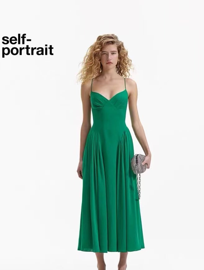 Self-Portrait GREEN STRAPPY MIDI DRESS