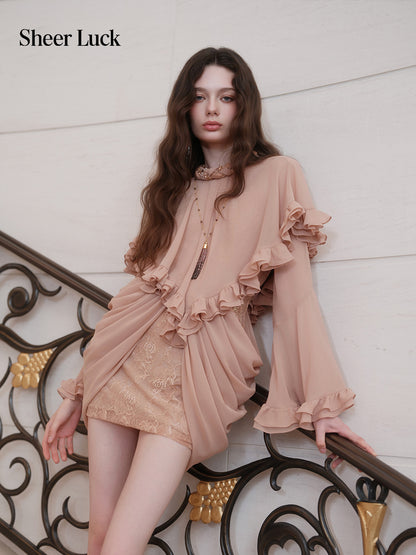 SHEERLUCK SLLYQ26712 Romy Vintage Cape-Style Dress-Cafe Latte