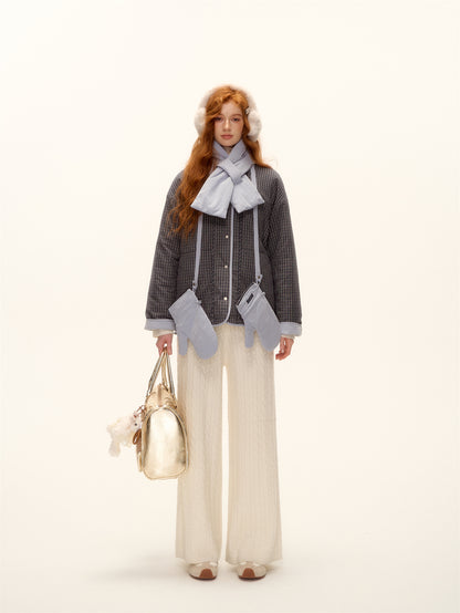 AsGony ASG25456 Double sided plaid scarf gloves cotton suit set