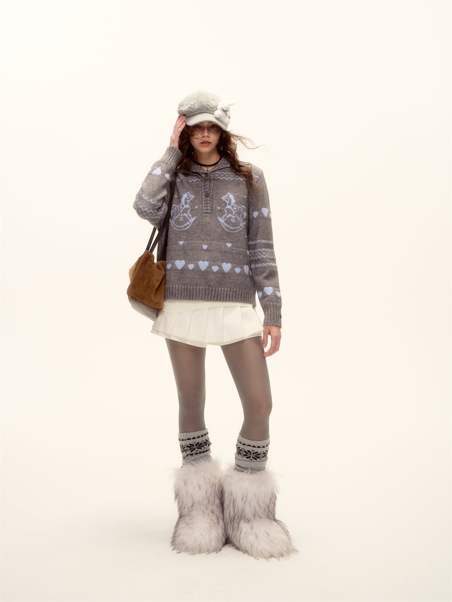 AsGony ASG25511 Jacquard collar pullover knitted sweater