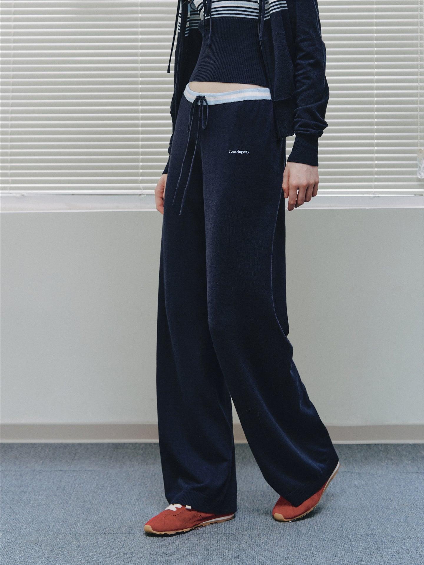 Asgony ASG26502 Contrast Stripe Knit Hooded Cardigan+ASG26503 Camisole+ ASG26504 Straight Pants