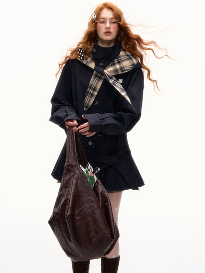 AsGony ASG25418 Detachable rabbit ear hat pleated windbreaker