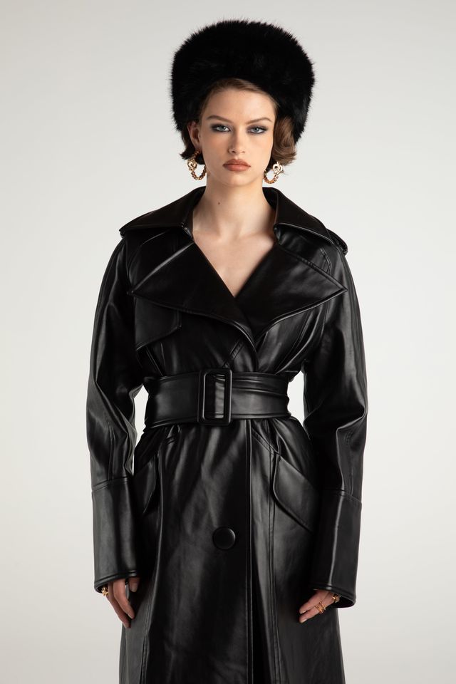 NJ Cara Leather Trench Coat