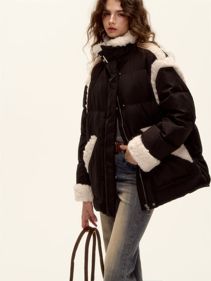 AsGony ASG25508 Lamb wool splicing loose windproof down jacket