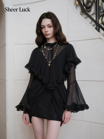 SHEERLUCK SLLYQ26712 Romy Vintage Cape-Style Dress-Black