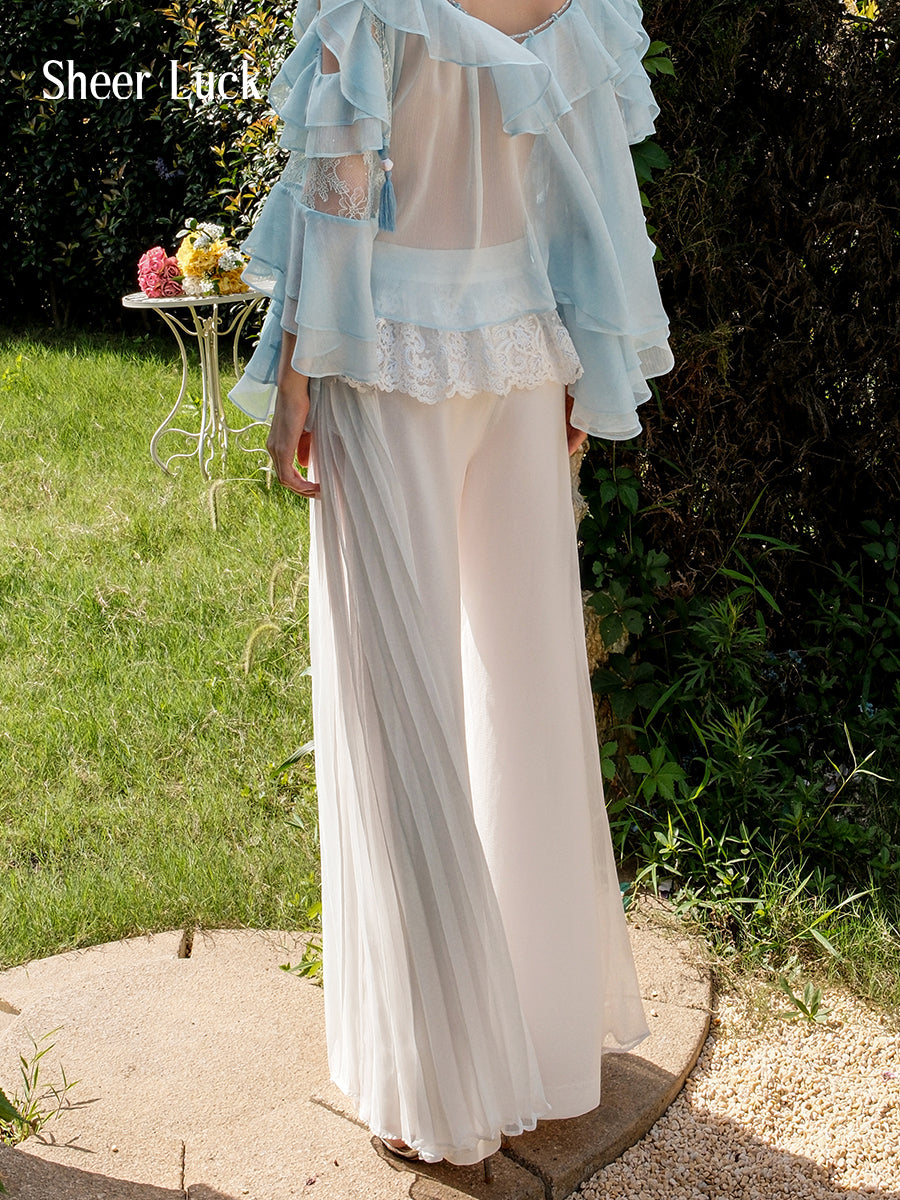 SHEERLUCK SLKZ25301 Lace pleated patchwork loose pants