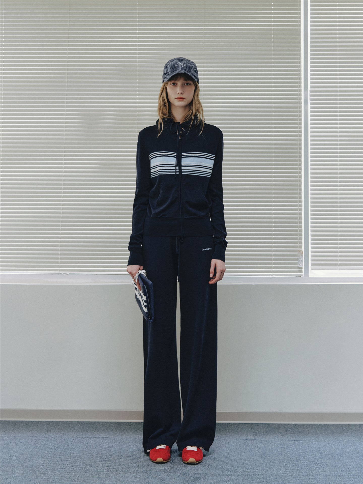 Asgony ASG26502 Contrast Stripe Knit Hooded Cardigan+ASG26503 Camisole+ ASG26504 Straight Pants