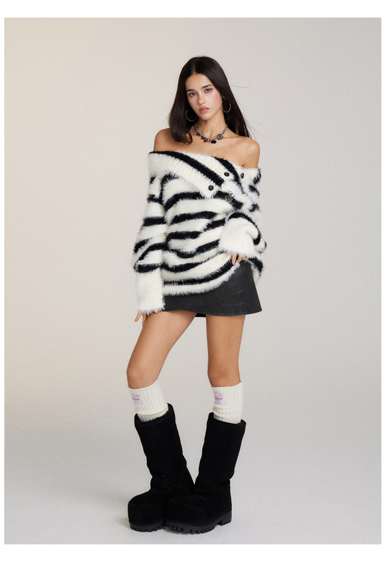 VIA PITTI [Best Seller] Contrast Off-shoulder Sweater(3color)