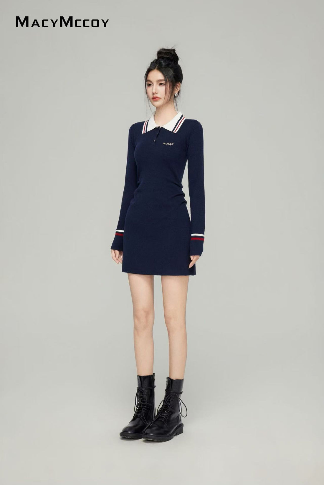 Macy Mccoy  MMC2025009 Polo collar knitted dress (2color)