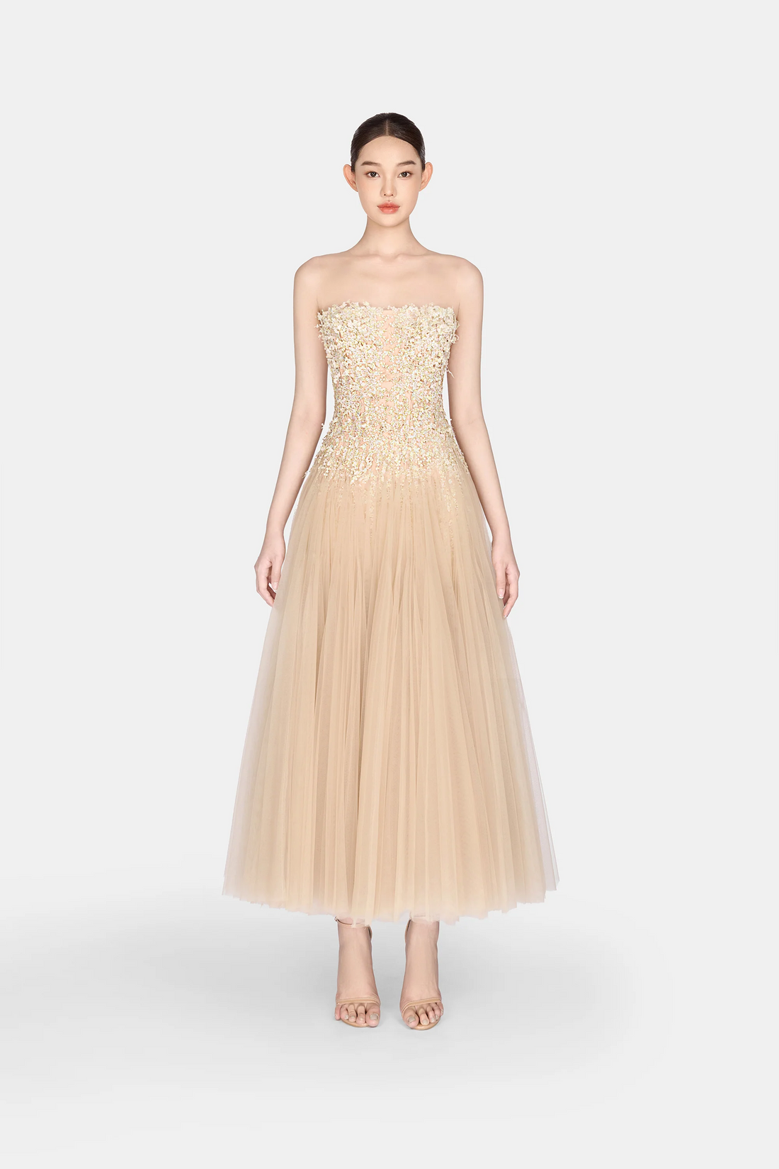 Montsand Pastel Beaded Lace Midi Dress