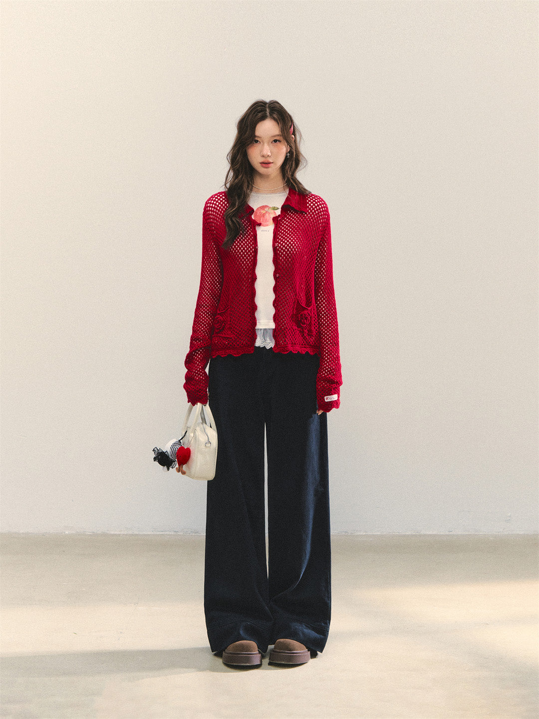 AsGony ASG25322 Hollow flower crochet cardigan