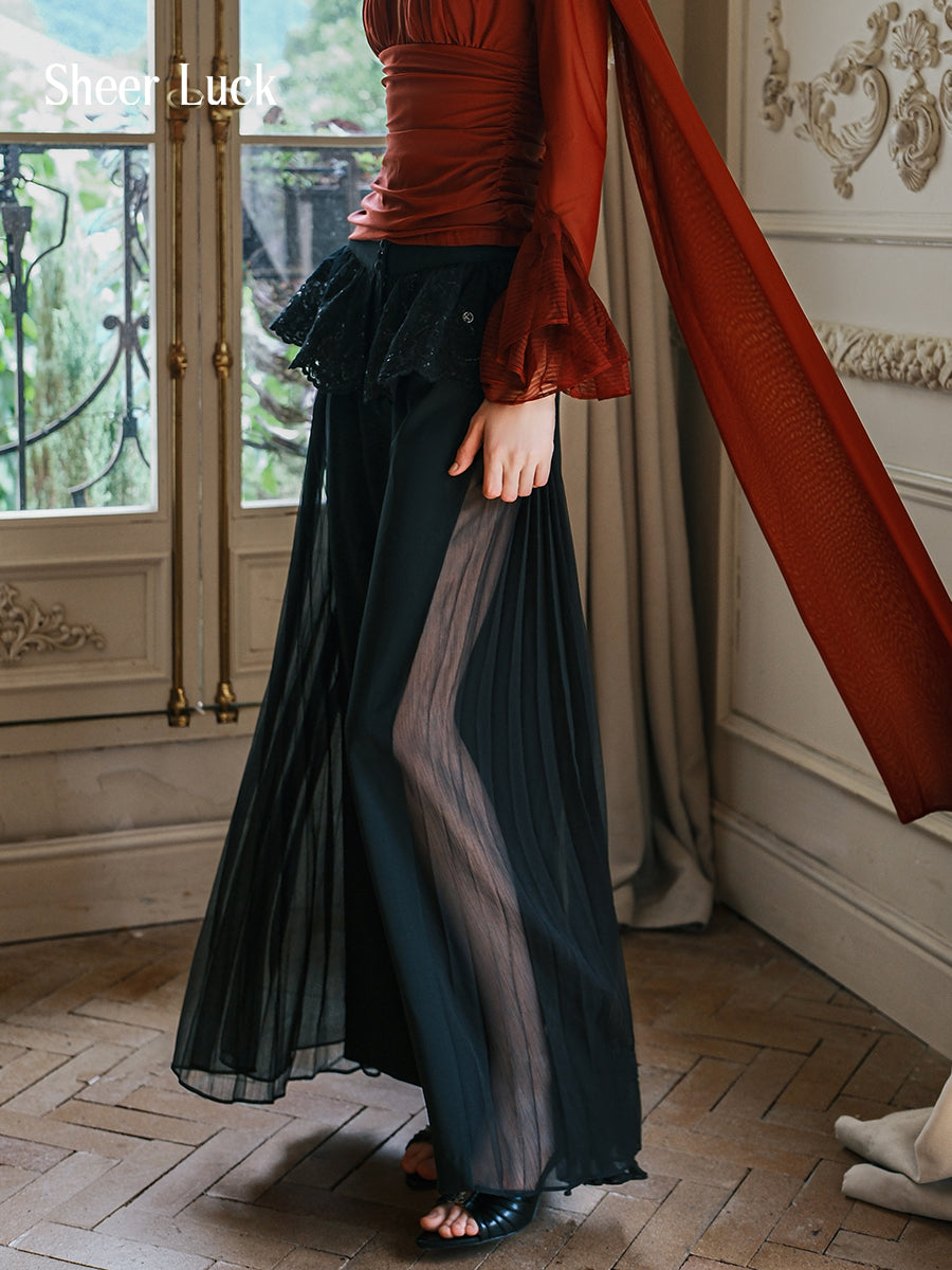 SHEERLUCK SLKZ25301 Lace pleated patchwork loose pants