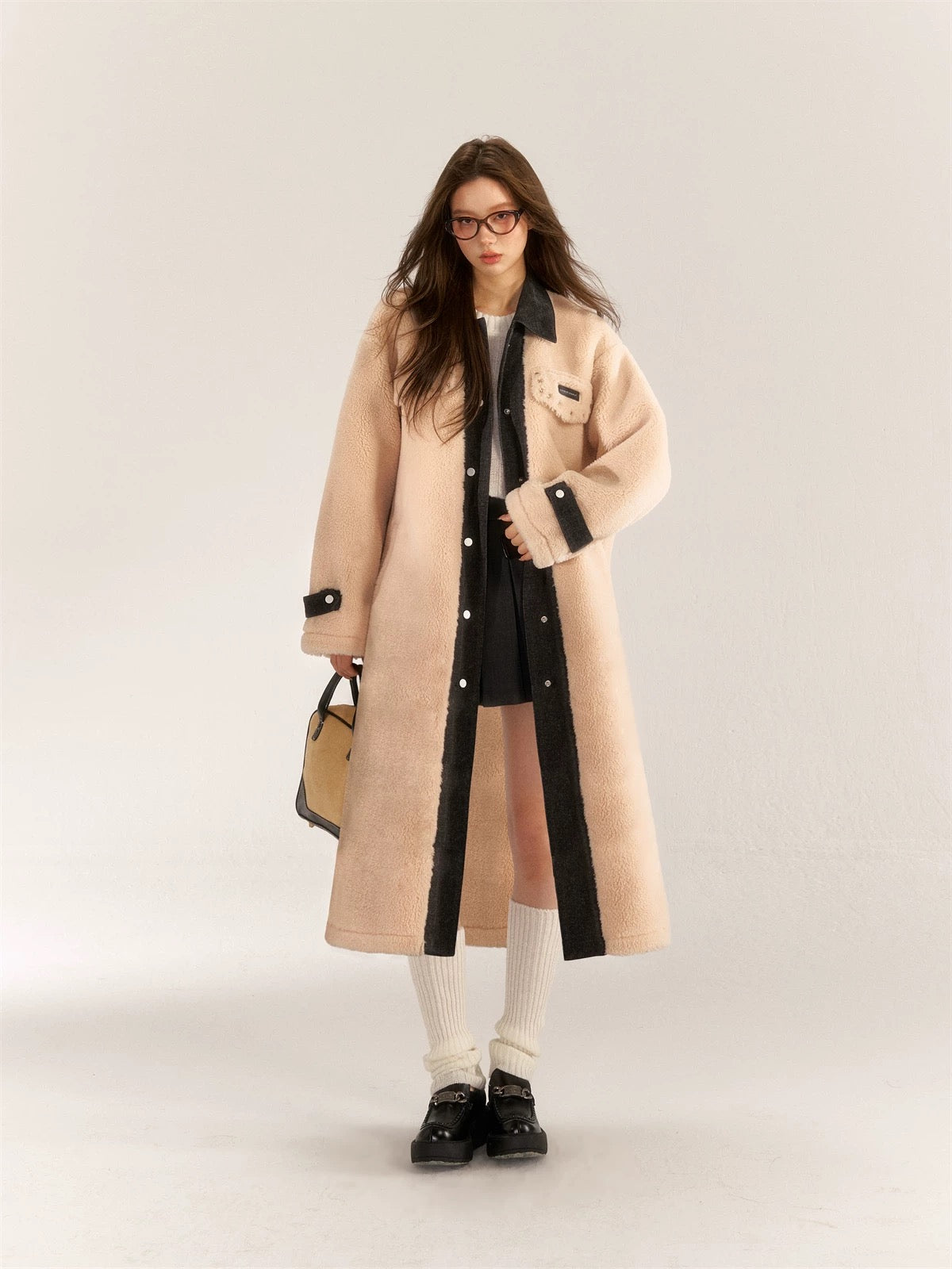 AsGony ASG31123 Maxi Fleece Coat - Apricot