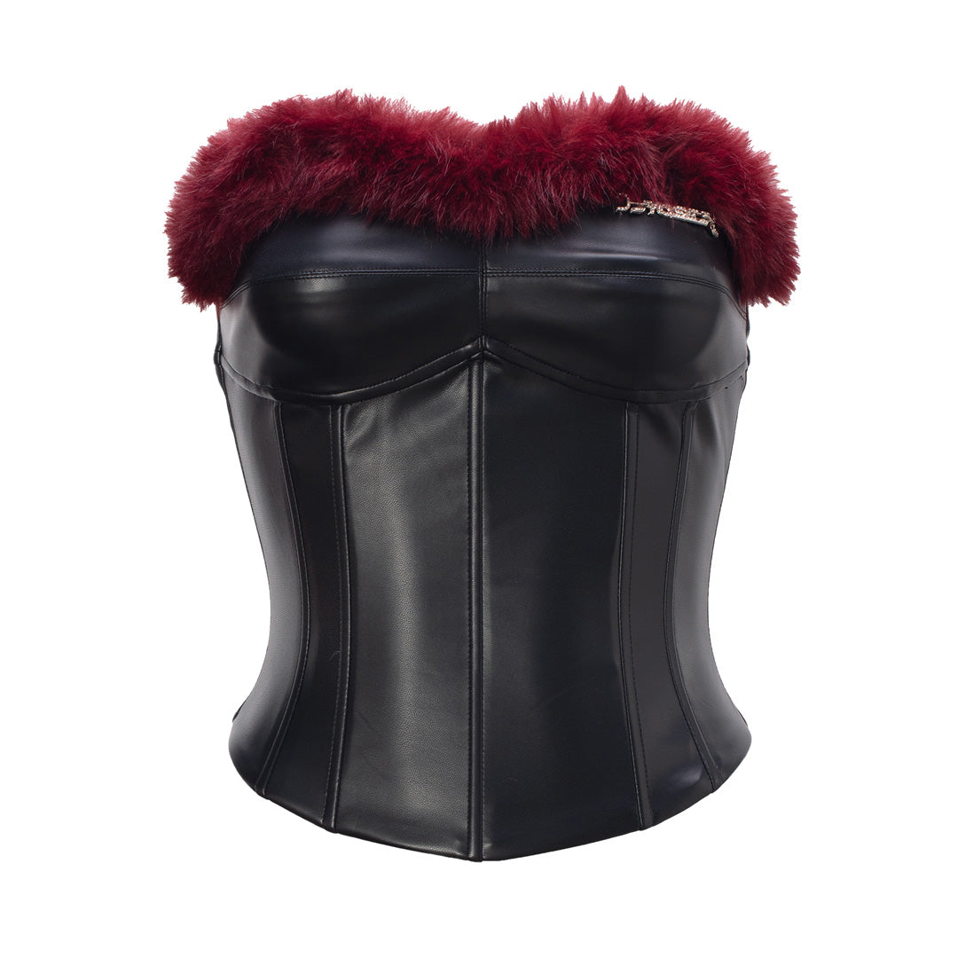 JYOSEI Plush spliced fishbone PU leather corset