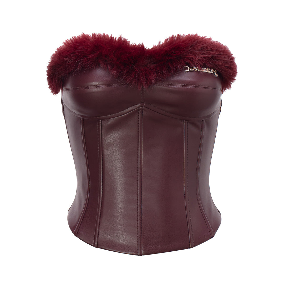 JYOSEI Plush spliced fishbone PU leather corset