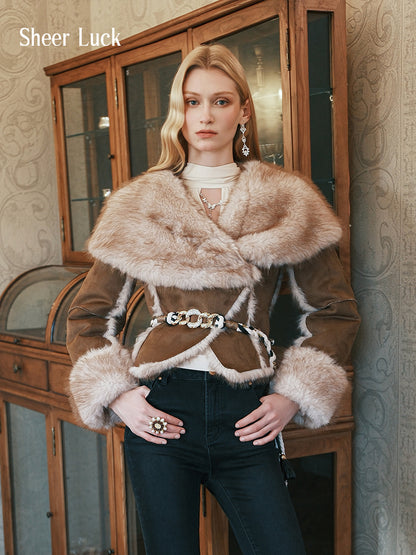 SHEERLUCK SLPC25502 Fur and fur one-piece short lapel jacket