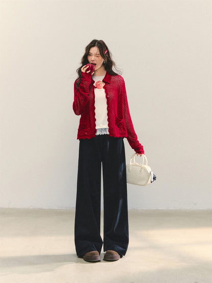 AsGony ASG25322 Hollow flower crochet cardigan