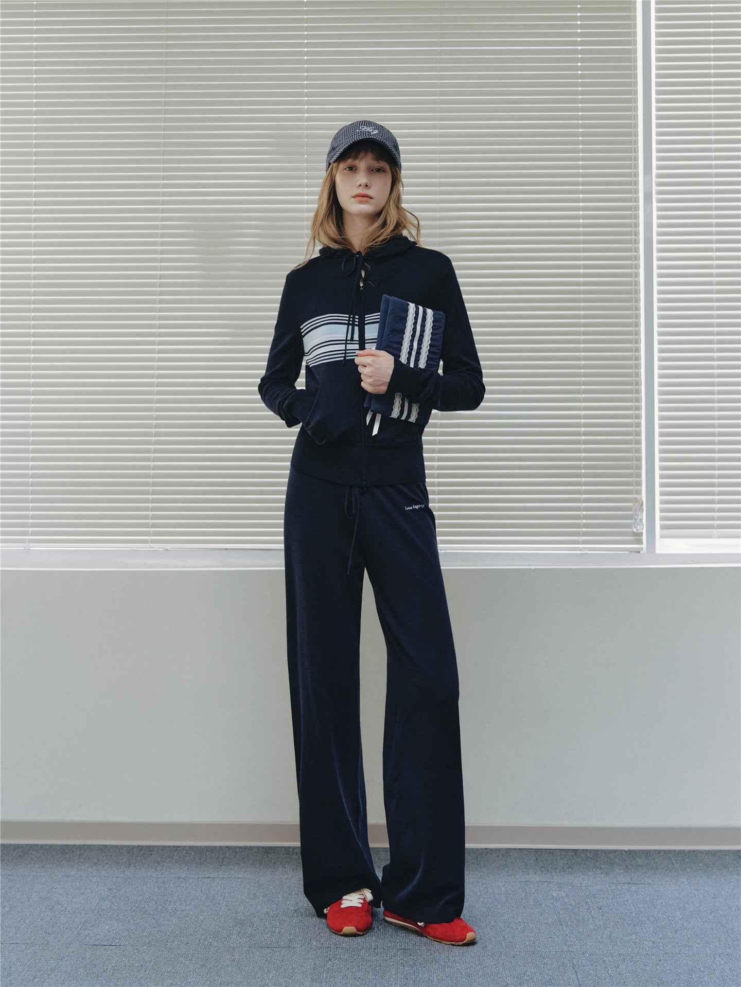 Asgony ASG26502 Contrast Stripe Knit Hooded Cardigan+ASG26503 Camisole+ ASG26504 Straight Pants