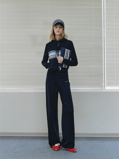 Asgony ASG26502 Contrast Stripe Knit Hooded Cardigan+ASG26503 Camisole+ ASG26504 Straight Pants