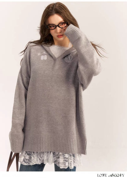 AsGony ASG24554/ASG24553 Grey Sweater &amp; Lace Dress