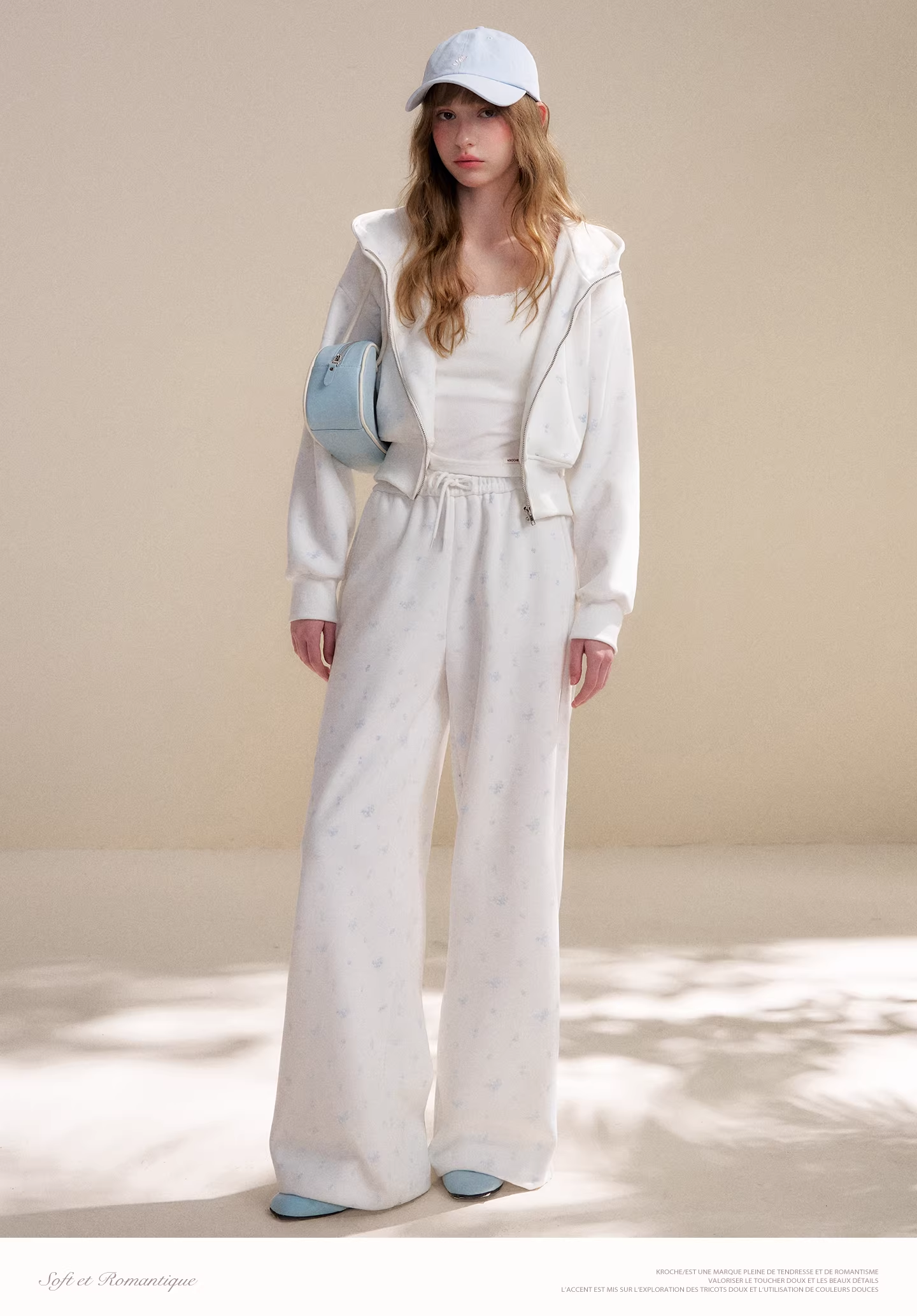 Kroche KZY4062&amp;KZY4063 Rose print zipper hoodie + pants