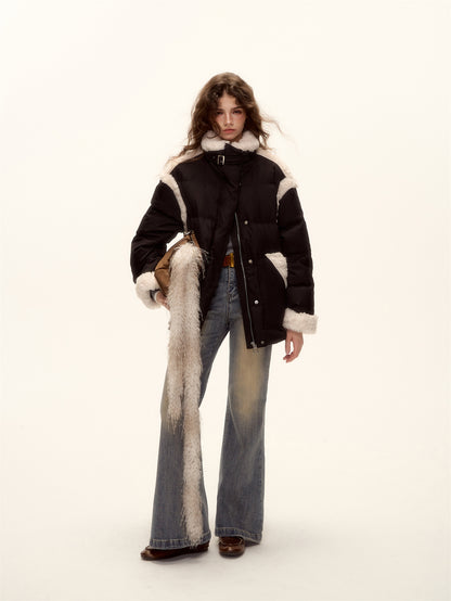 AsGony ASG25508 Lamb wool splicing loose windproof down jacket