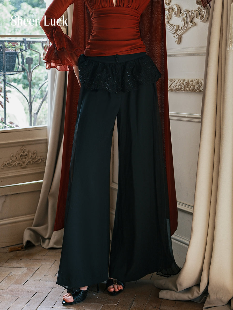 SHEERLUCK SLKZ25301 Lace pleated patchwork loose pants
